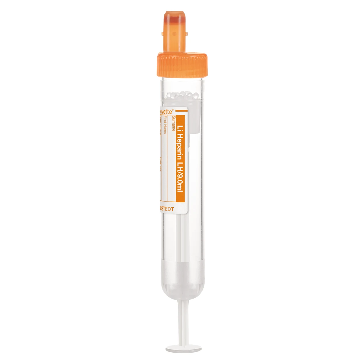 S-Monovette® Lithium heparin LH, 9 ml, cap orange, (LxØ): 92 x 16 mm, with paper label