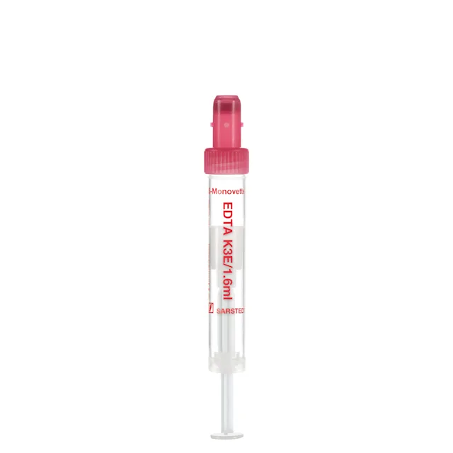 S-Monovette® EDTA K3E, 1.6 ml, cap red, (LxØ): 66 x 11 mm, with plastic label