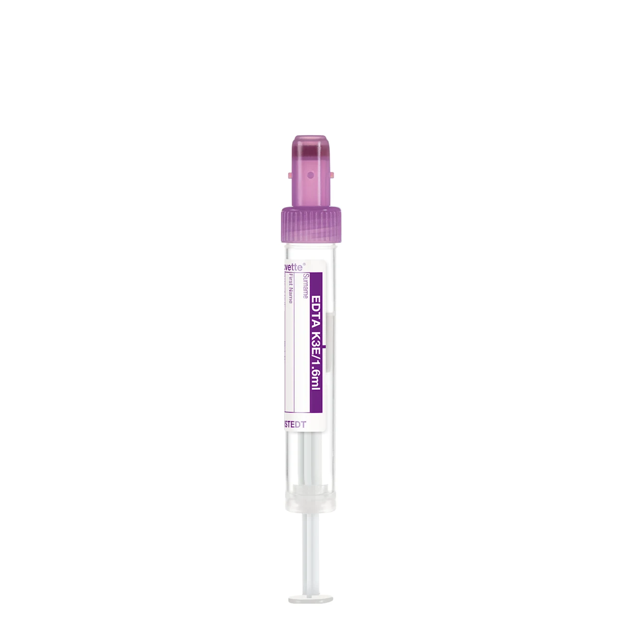 S-Monovette® EDTA K3E, 1,6 ml, キャップ 紫, (LxØ)： 66 x 11 mm, 紙ラベル付き