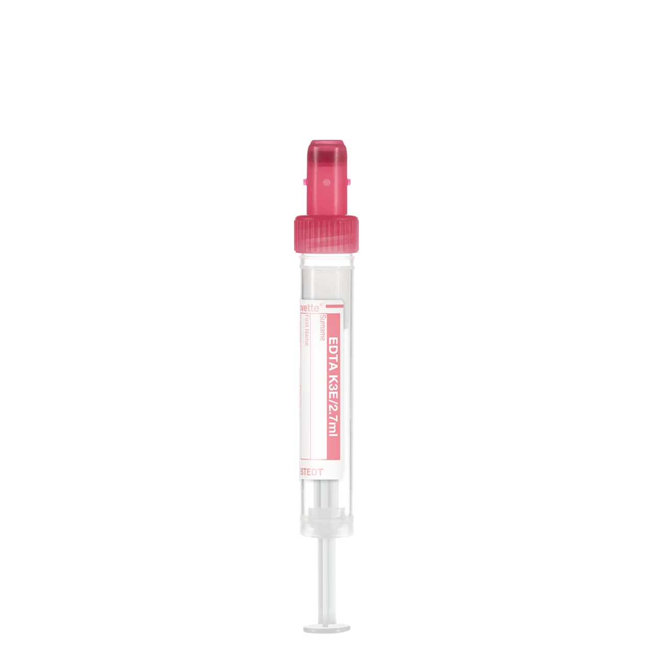 S-Monovette® EDTA K3E, 2,7 ml, キャップ 赤, (LxØ)： 66 x 11 mm, 紙ラベル付き