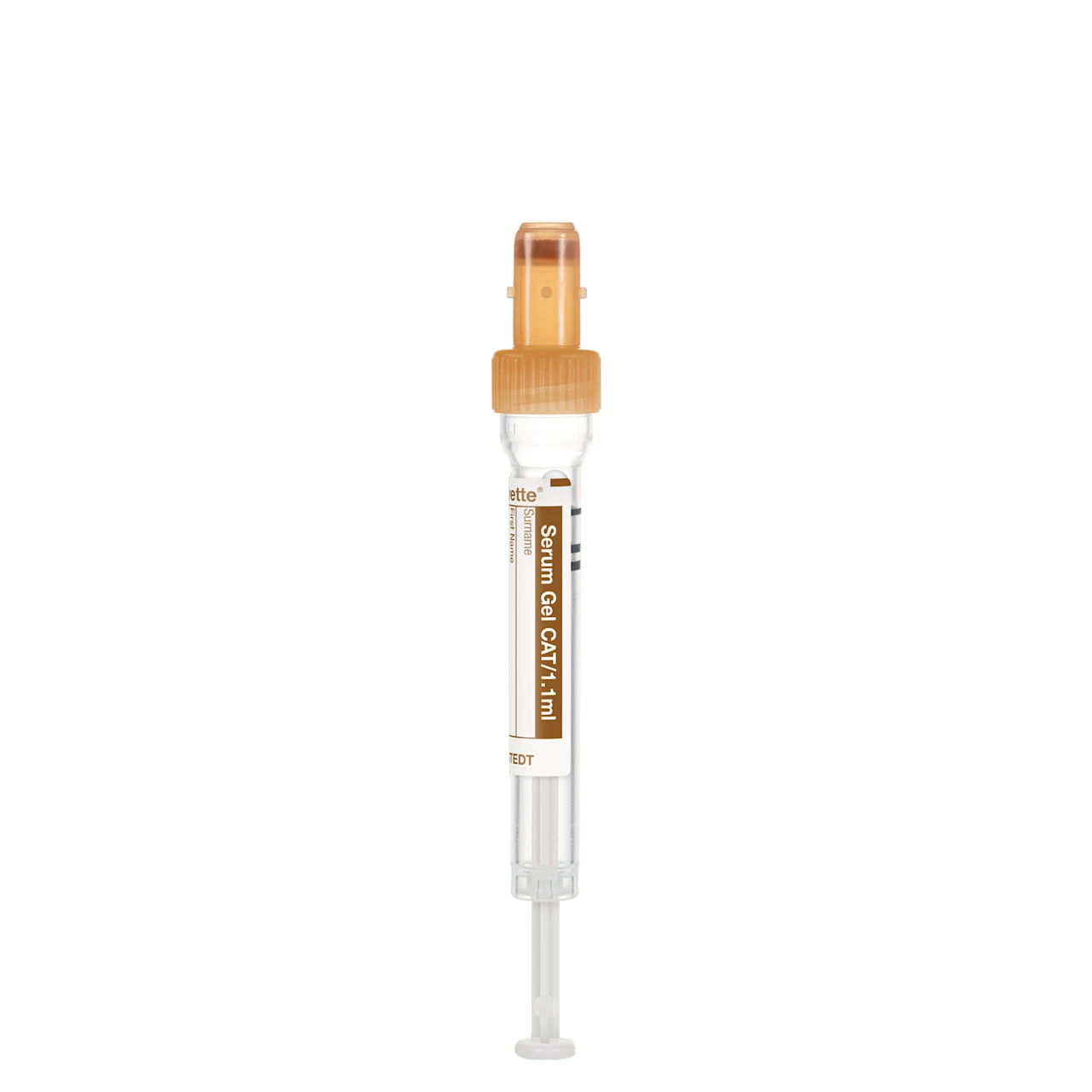 S-Monovette® 血清ゲルCAT, 1,1 ml, キャップ 茶, (LxØ)： 66 x 8 mm, プラスチックラベル付き