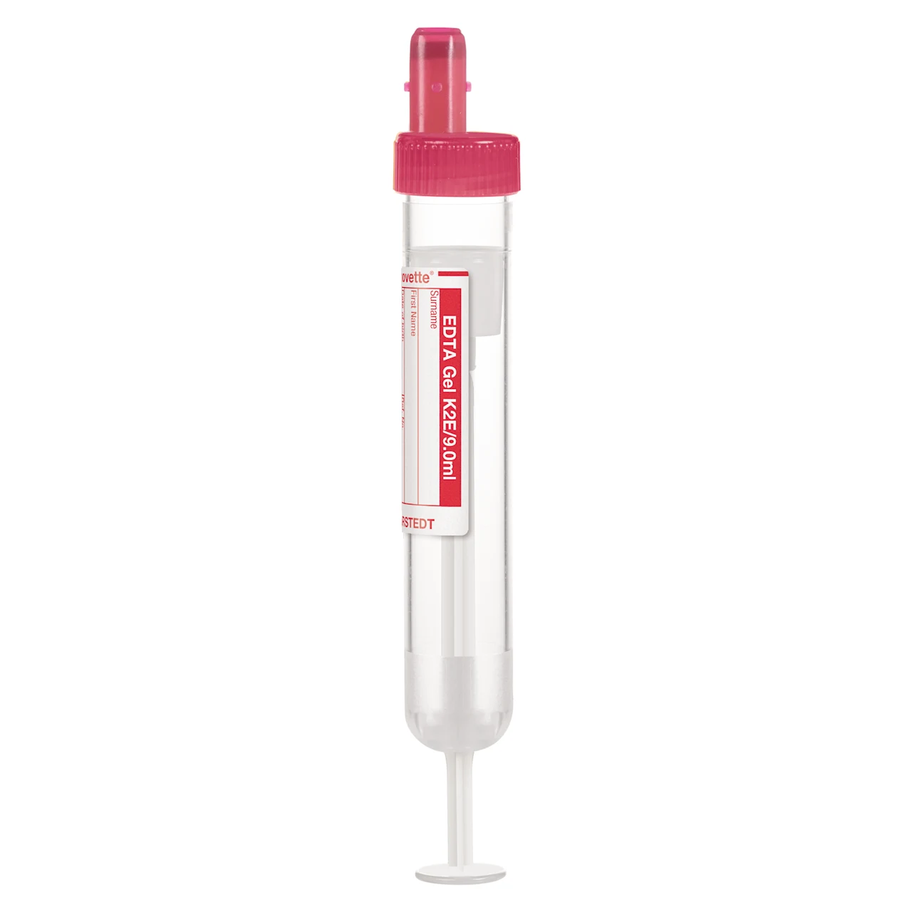 S-Monovette® EDTAゲル K2E, 9 ml, キャップ 赤, (LxØ)： 92 x 16 mm, 紙ラベル付き