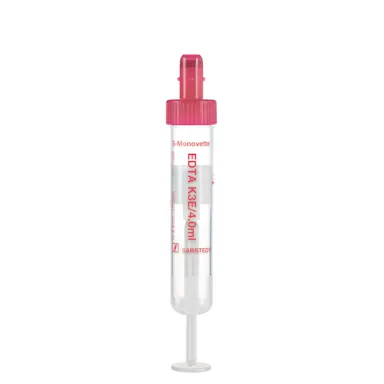 S-Monovette® EDTA K3E, 4 ml, cap red, (LxØ): 75 x 15 mm, with plastic label