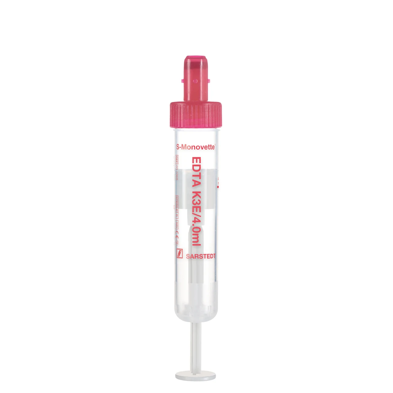 S-Monovette® EDTA K3E, 4 ml, キャップ 赤, (LxØ)： 75 x 15 mm, プラスチックラベル付き