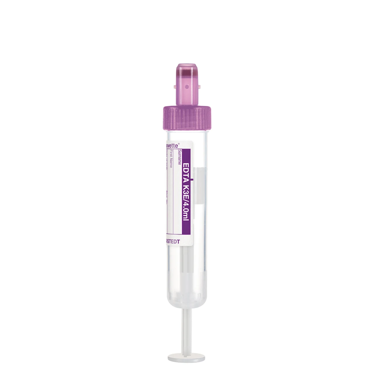 S-Monovette® EDTA K3E, 4 ml, キャップ 紫, (LxØ)： 75 x 15 mm, 紙ラベル付き