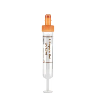 S-Monovette® Lithium heparin gel LH, 4.7 ml, cap orange, (LxØ): 75 x 15 mm, with plastic label