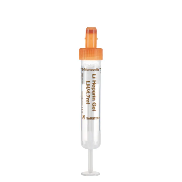 S-Monovette® Lithium heparin gel LH, 4.7 ml, cap orange, (LxØ): 75 x 15 mm, with plastic label