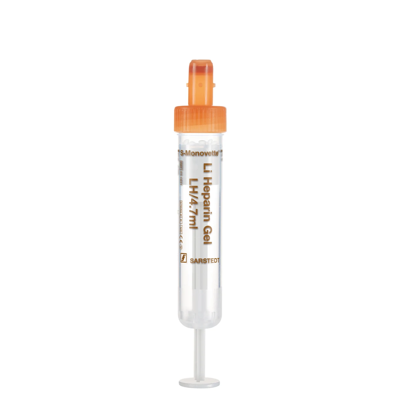 S-Monovette® Lithium heparin gel LH, 4.7 ml, cap orange, (LxØ): 75 x 15 mm, with plastic label