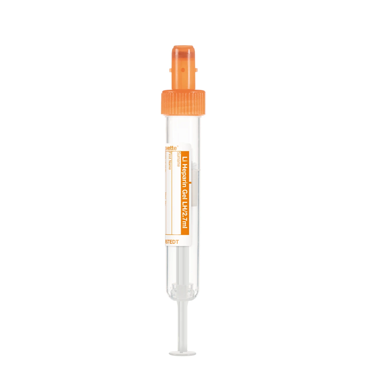 S-Monovette® Lithium heparin gel LH, 2.7 ml, cap orange, (LxØ): 75 x 13 mm, with paper label