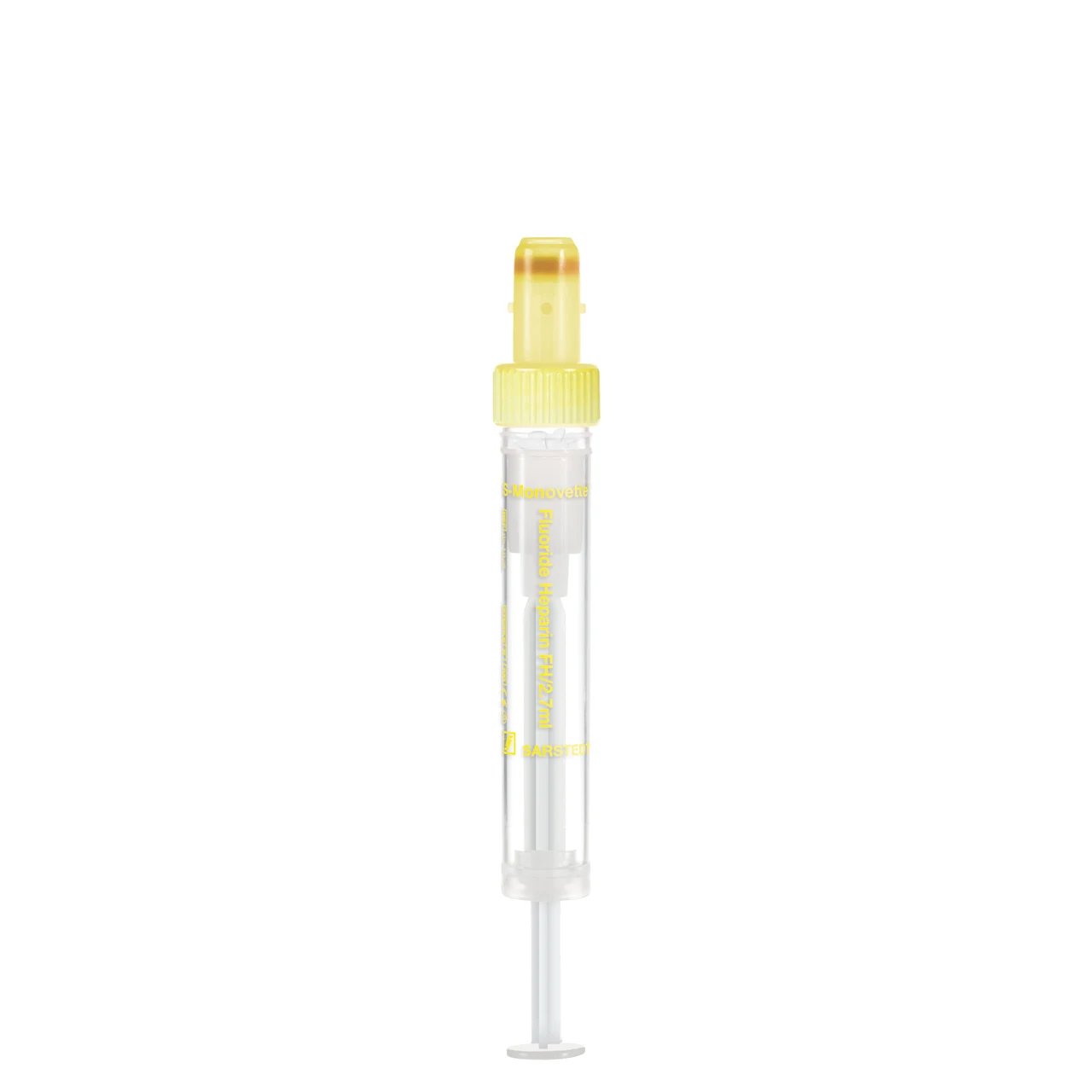 S-Monovette® フッ化物/ヘパリン FH, 2,7 ml, キャップ 黄, (LxØ)： 66 x 11 mm, プラスチックラベル付き