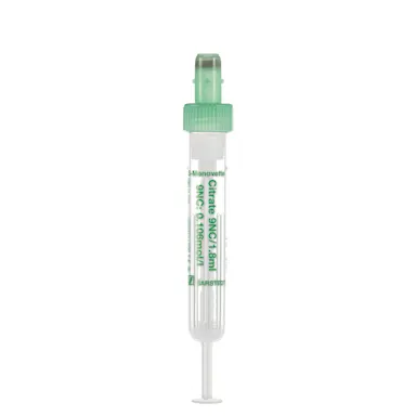 S-Monovette® Citrate 9NC 0.106 mol/l 3.2%, 1.8 ml, cap green, (LxØ): 75 x 13 mm, with plastic label
