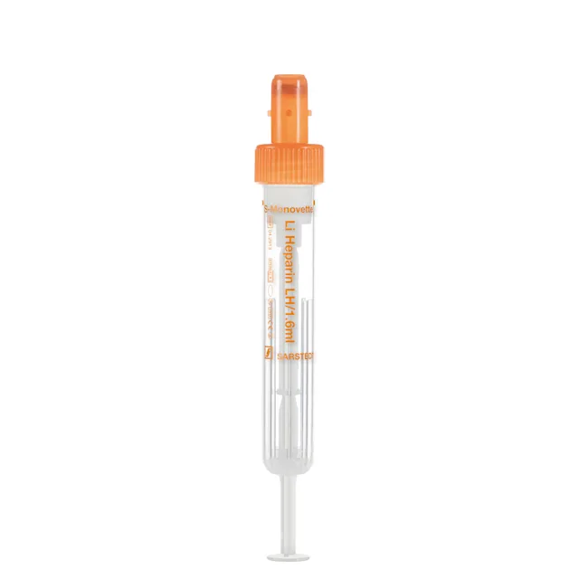 S-Monovette® Lithium heparin LH, 1.6 ml, cap orange, (LxØ): 75 x 13 mm, with plastic label
