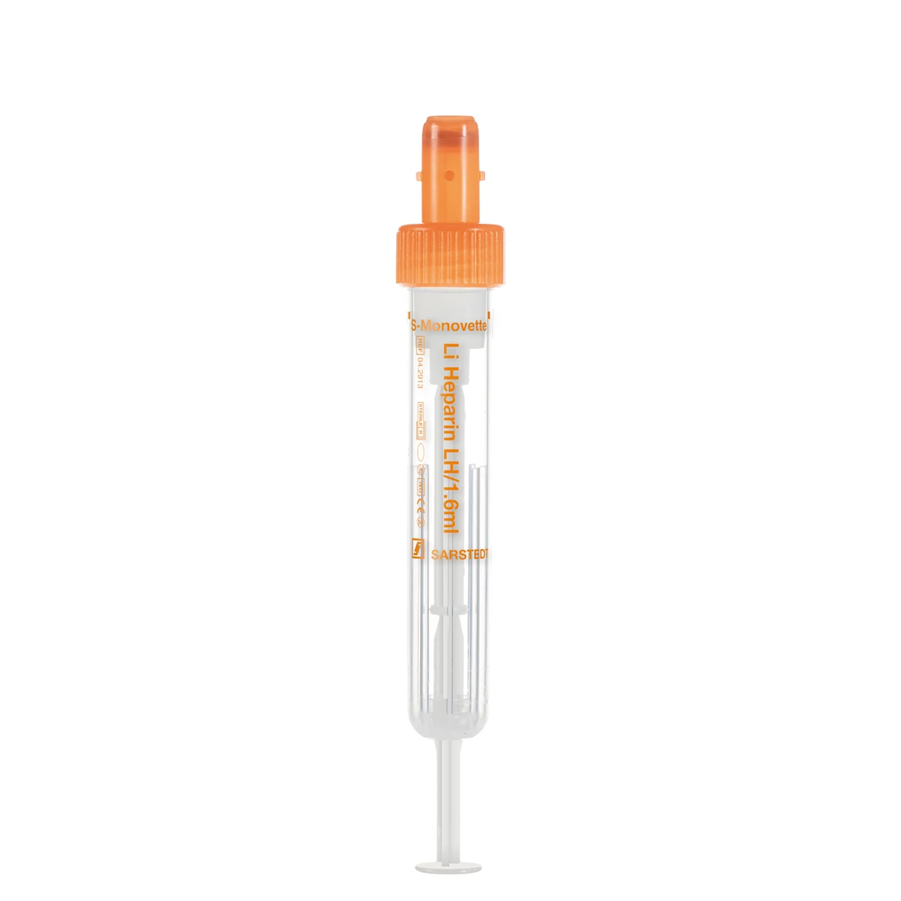 S-Monovette® Lithium heparin LH, 1.6 ml, cap orange, (LxØ): 75 x 13 mm, with plastic label