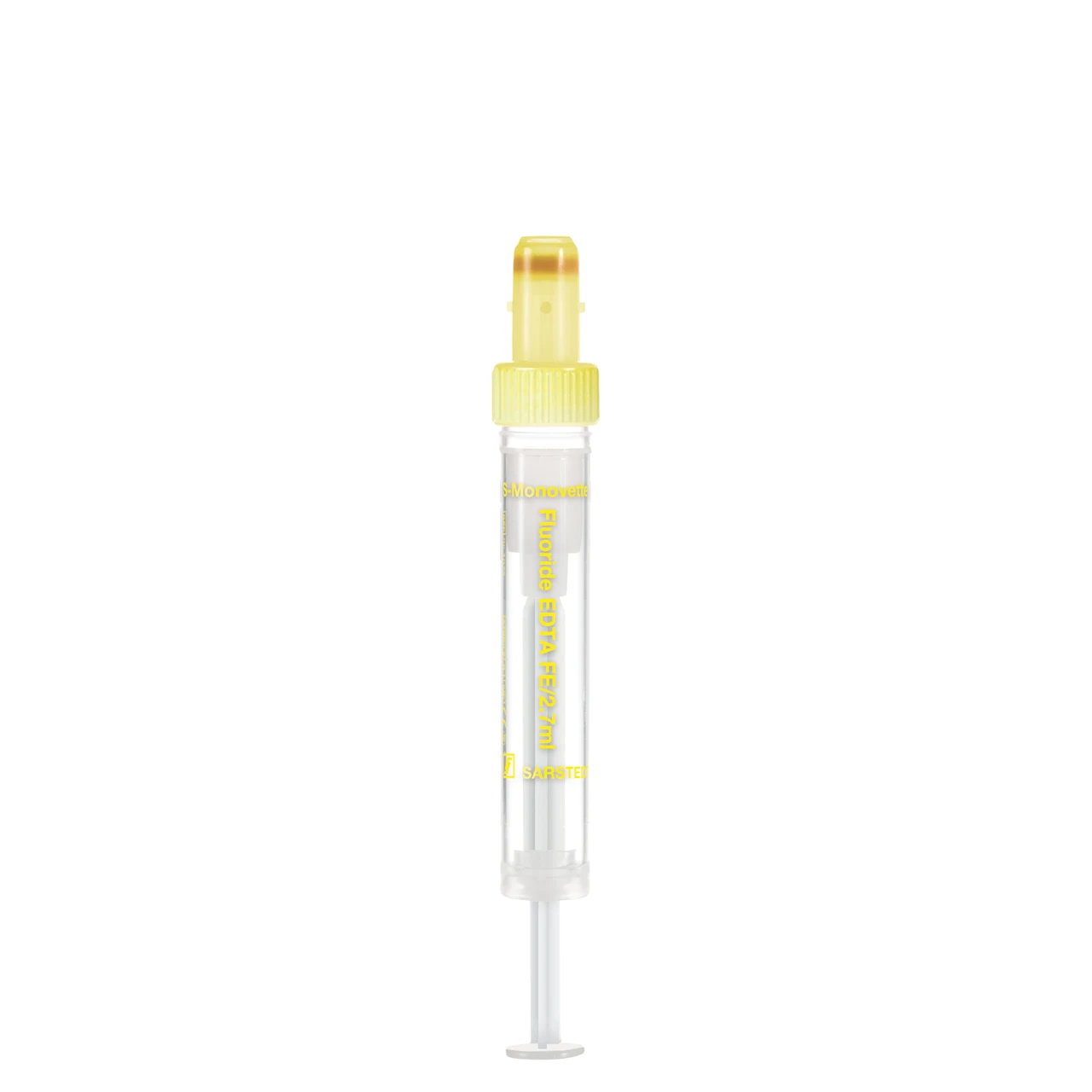 S-Monovette® フッ化物/EDTA FE, 2,7 ml, キャップ 黄, (LxØ)： 66 x 11 mm, プラスチックラベル付き