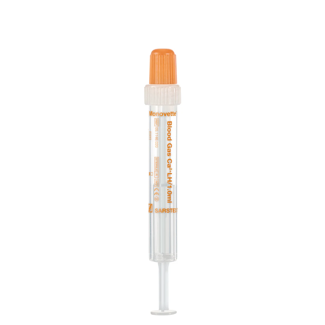 Monovette® Gaz du Sang, héparine de lithium saturée en calcium, 1 ml, bouchon blanc/orange, raccord : Luer (m)