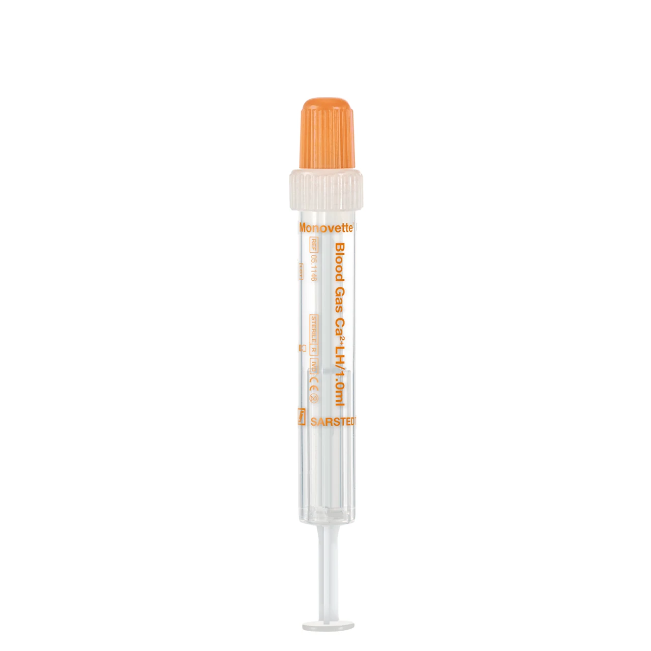 Monovette® Gaz du Sang, héparine de lithium saturée en calcium, 1 ml, bouchon blanc/orange, raccord : Luer (m)