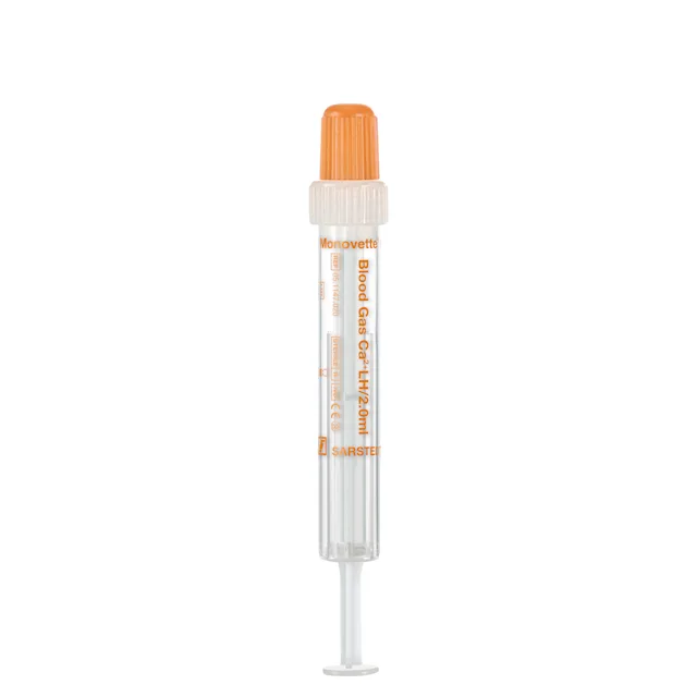 Blood Gas Monovette®, calcium-balanced lithium heparin, 2 ml, cap white/orange, connection: Luer (m)