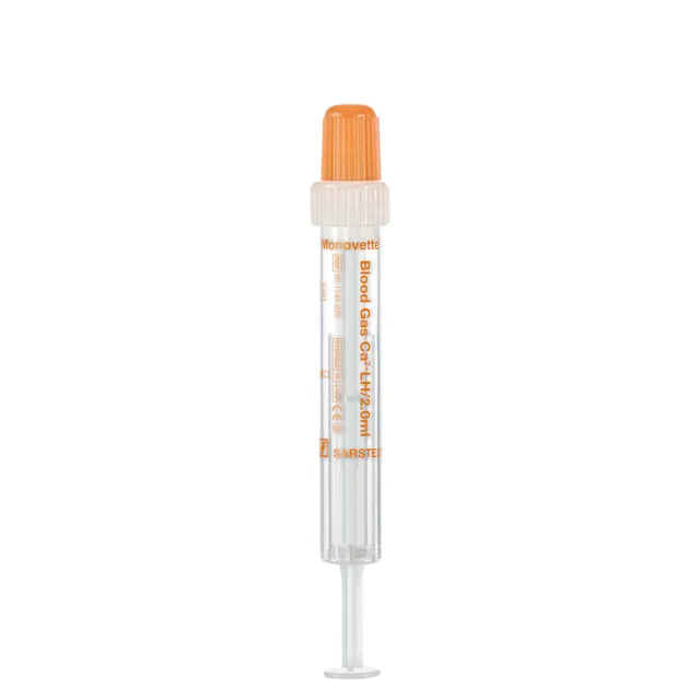 Газ крови Monovette®, Кальций сбалансированный литий-гепарин, 2 мл, Крышка белый/оранжевый, Подключение: Люэр (муж.)