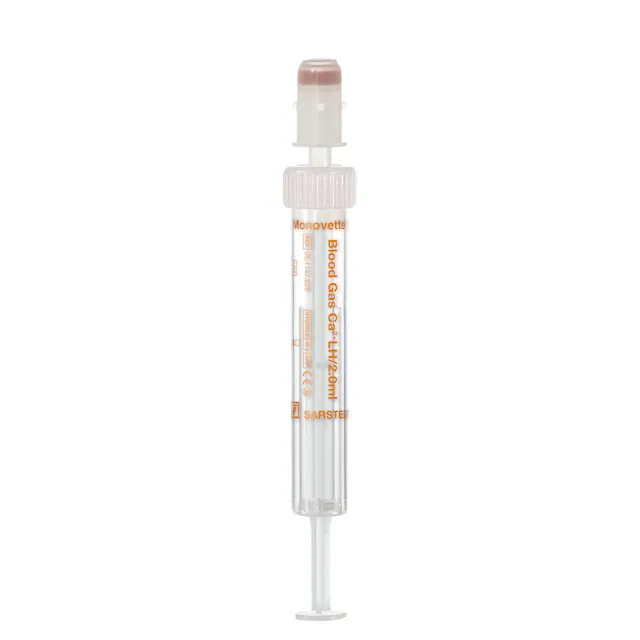 Blood Gas Monovette®, calcium-balanced lithium heparin, 2 ml, cap white/orange, connection: Luer (m)