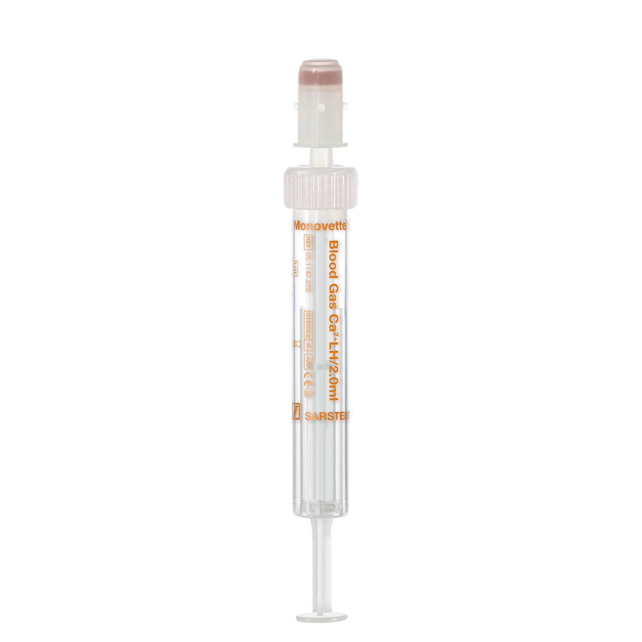 Monovette® Gaz du Sang, héparine de lithium saturée en calcium, 2 ml, bouchon blanc/orange, raccord : Luer (m)