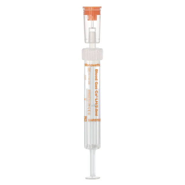 Blood Gas Monovette®, calcium-balanced lithium heparin, 2 ml, cap white/orange, connection: Luer (m)