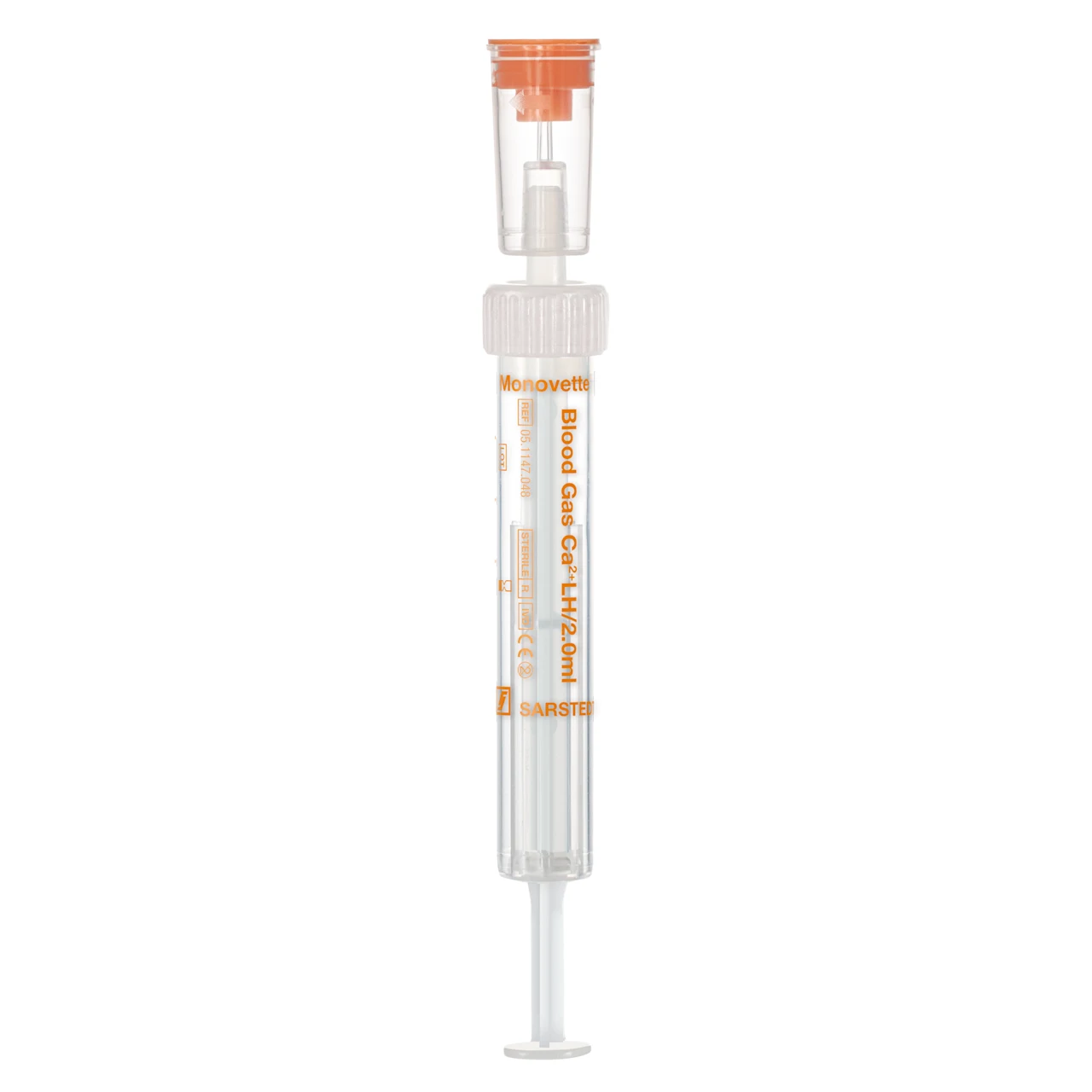 Monovette® Gaz du Sang, héparine de lithium saturée en calcium, 2 ml, bouchon blanc/orange, raccord : Luer (m)