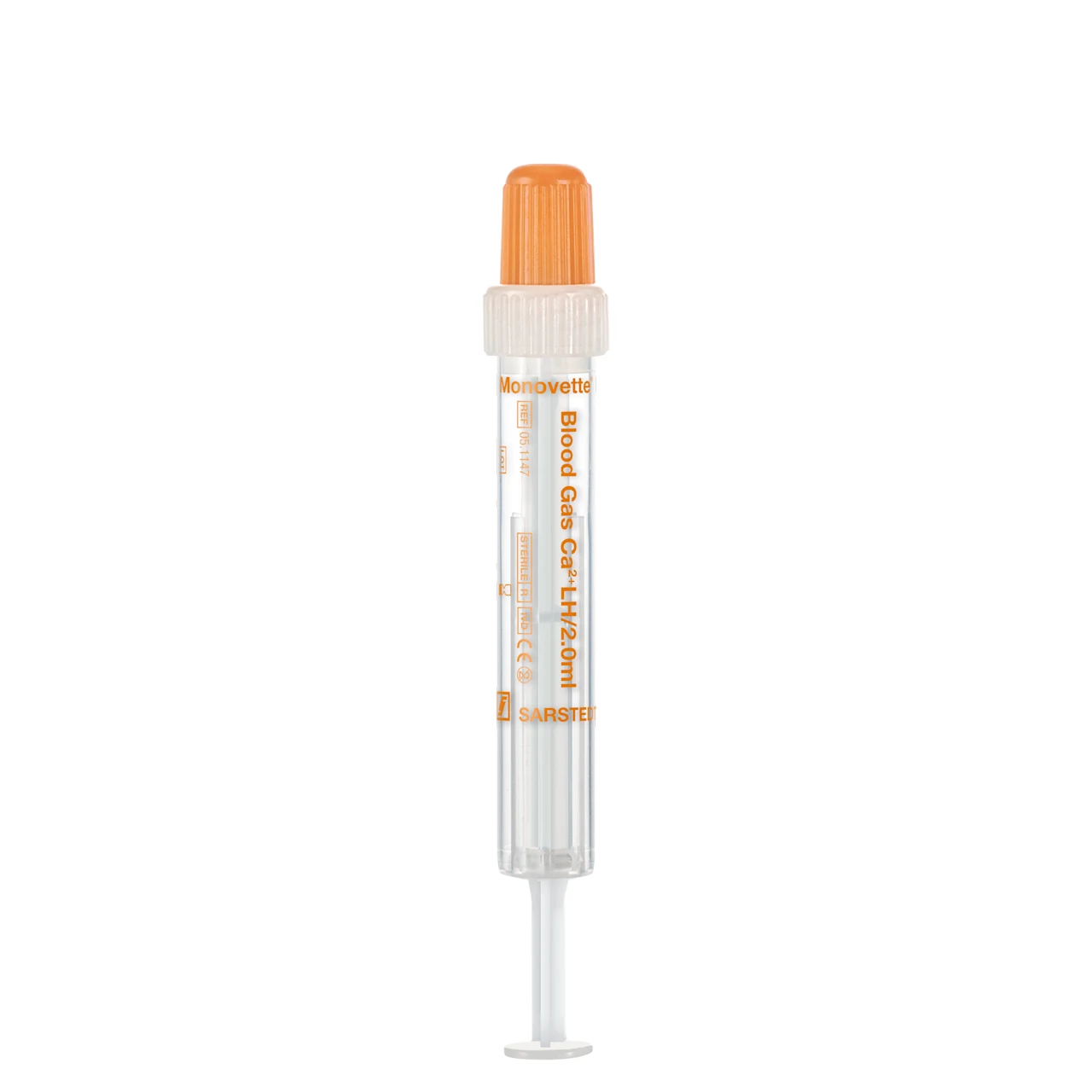 Monovette® Gaz du Sang, héparine de lithium saturée en calcium, 2 ml, bouchon blanc/orange, raccord : Luer (m)