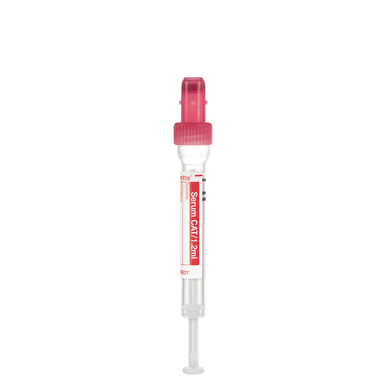 S-Monovette® 血清 - CAT, 1,2 ml, キャップ 赤, (LxØ)： 66 x 8 mm, プラスチックラベル付き