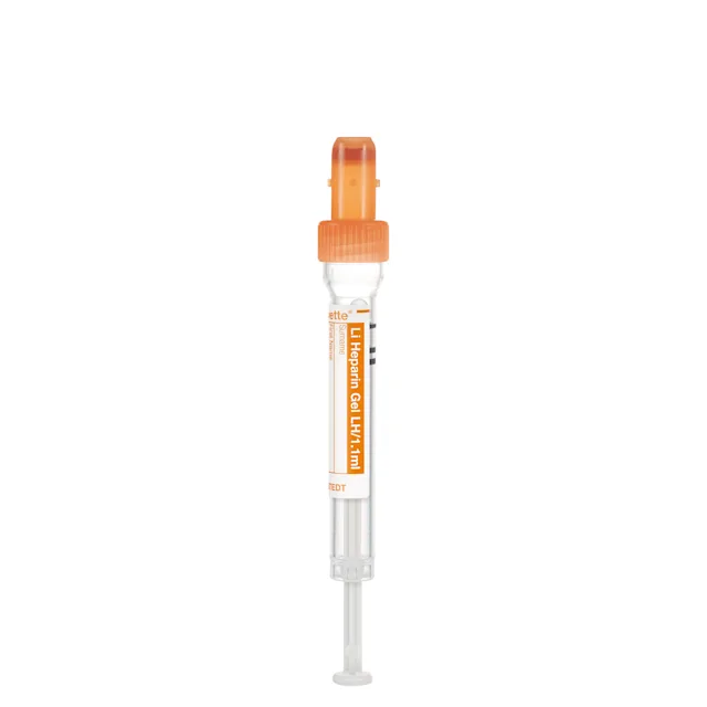 S-Monovette® Lithium heparin gel LH, 1.1 ml, cap orange, (LxØ): 66 x 8 mm, with plastic label