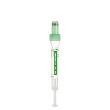 S-Monovette® Lithium heparin gel LH, 1.1 ml, cap green, (LxØ): 66 x 8 mm, with plastic label