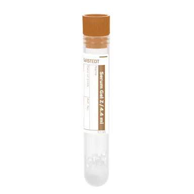 Sample tube, Serum Gel CAT, 4.4 ml, cap brown, (LxØ): 75 x 13 mm, with paper label
