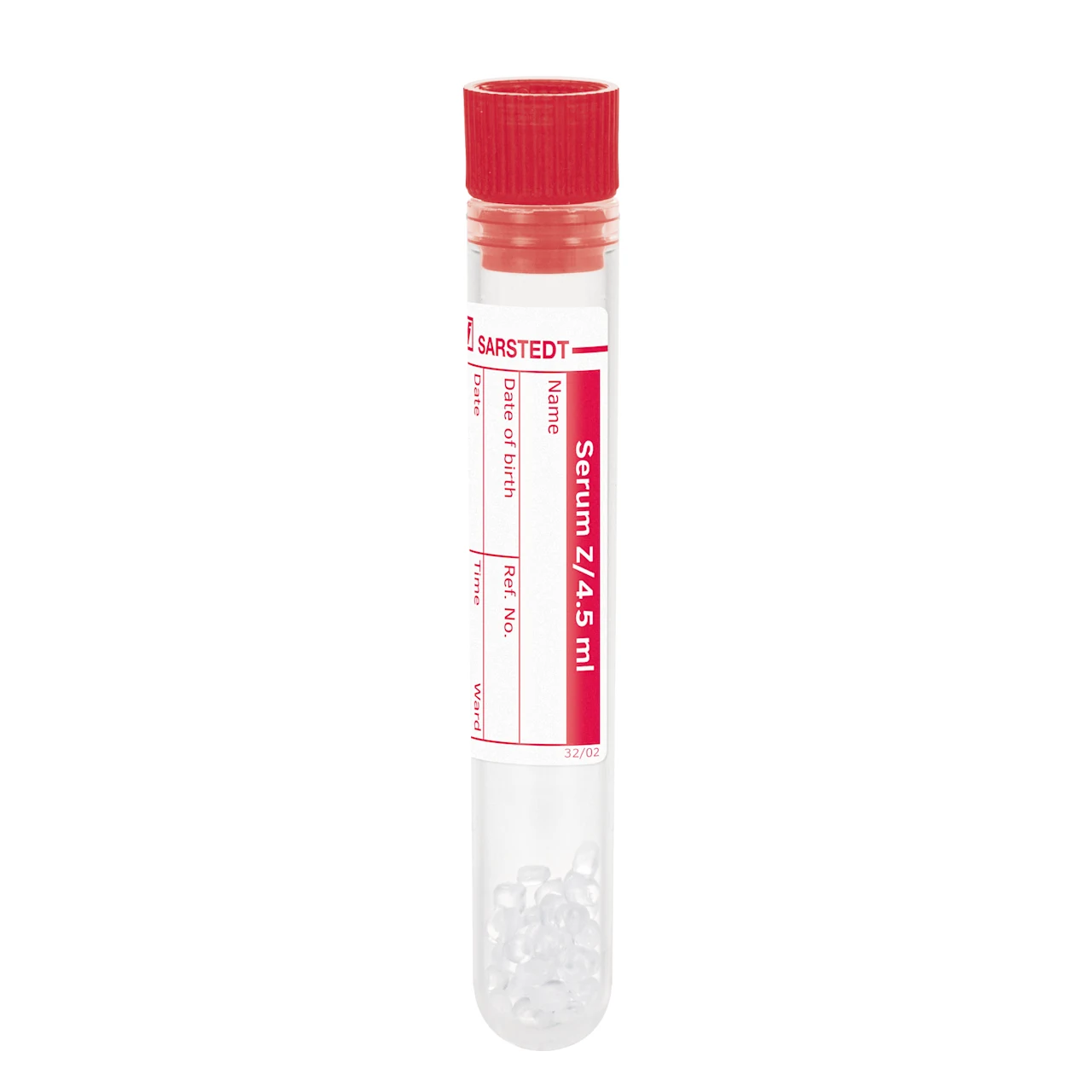 Tubo de muestras, Suero CAT, 4,5 ml, cierre rojo, (LxØ): 75 x 13 mm, con etiqueta de papel