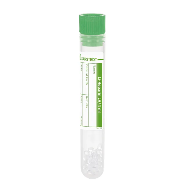 Tubo de amostra, Heparina de lítio LH, 4 ml, tampa verde, (CxØ): 75 x 12 mm, com etiqueta de papel