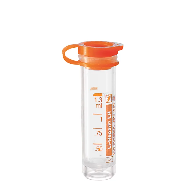 Micro sample tube Lithium heparin LH, 1.3 ml, push cap, EU