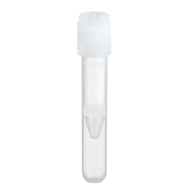 Screw cap tube, 2.5 ml, (LxØ): 75 x 13 mm, conical false bottom, rounded tube bottom, PP, cap assembled, 100 piece(s)/bag