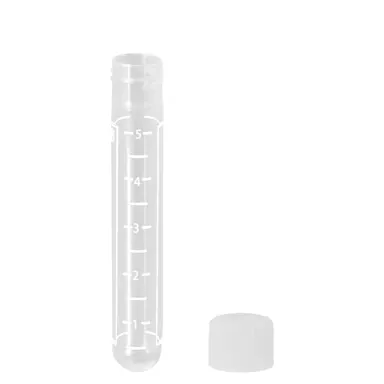 Screw cap tube, 5 ml, (LxØ): 75 x 13 mm, round base, PP, cap enclosed, 1,000 piece(s)/bag