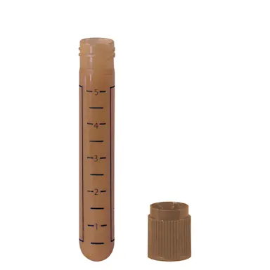 Screw cap tube, 5 ml, (LxØ): 75 x 13 mm, round base, PP, cap enclosed, 100 piece(s)/bag