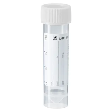 Screw cap tube, 25 ml, (LxØ): 90 x 25 mm, PP, with paper label
