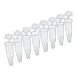 Barrette PCR 8 puits, PCR Performance Tested, transparent, PP, bouchon rond