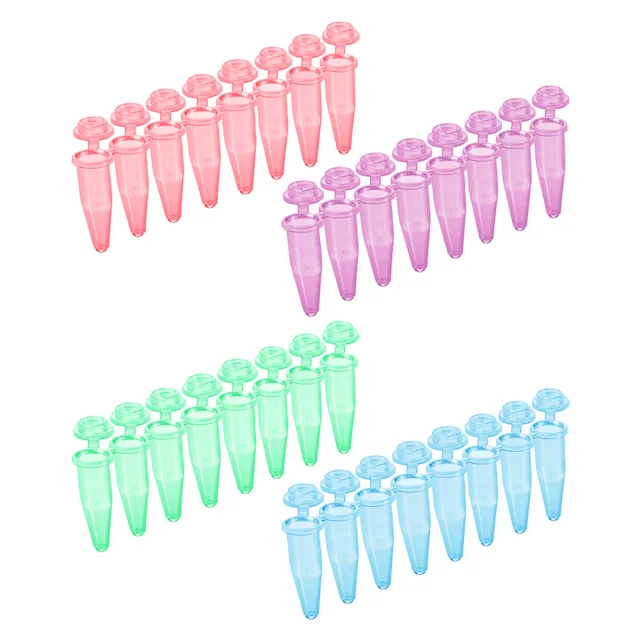 PCR strip of 8, PCR Performance Tested, colour mix, PP, round cap