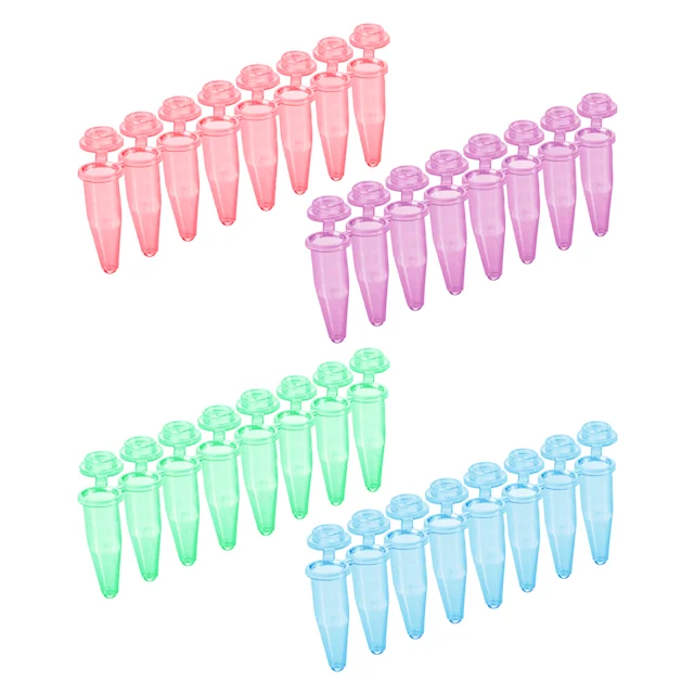 PCR strip of 8, PCR Performance Tested, colour mix, PP, round cap