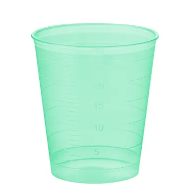 Medicine cup, max. volume: 30 ml, (LxØ): 40 x 37 mm, graduated, PP, green