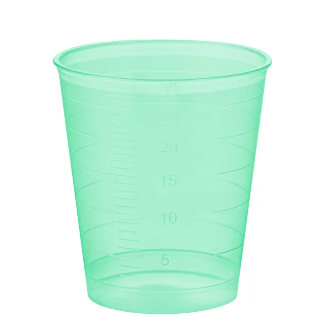 Medicine cup, max. volume: 30 ml, (LxØ): 40 x 37 mm, graduated, PP, green
