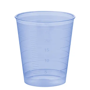 Medicine cup, max. volume: 30 ml, (LxØ): 40 x 37 mm, graduated, PP, blue