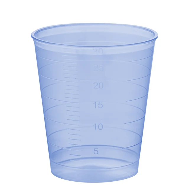 Medicine cup, max. volume: 30 ml, (LxØ): 40 x 37 mm, graduated, PP, blue
