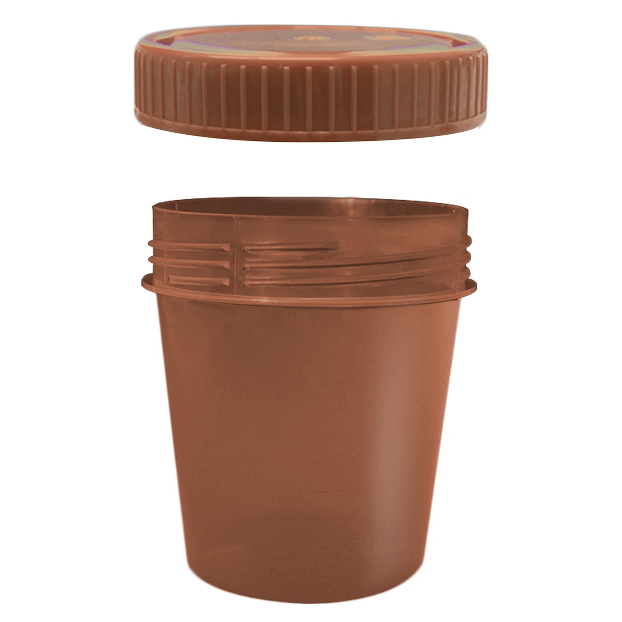 Screw container, 100 ml, (ØxH): 57 x 76 mm, with light protection, PP, brown