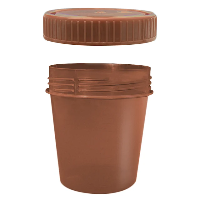 Flacon fileté, 100 ml, (Ø x h) : 57 x 76 mm, avec protection solaire, PP, marron