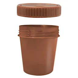 Container with screw cap, 100 ml, (ØxH): 57 x 76 mm, with light protection, PP, brown