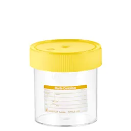 Multi-purpose container, max. volume: 250 ml, (LxØ): 78 x 70 mm, graduated, PS, transparent, with paper label