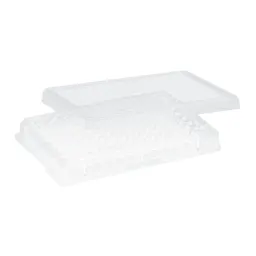 Plaque pour microtitration, 96 puits, couvercle coiffant, fond rond, PS, transparent